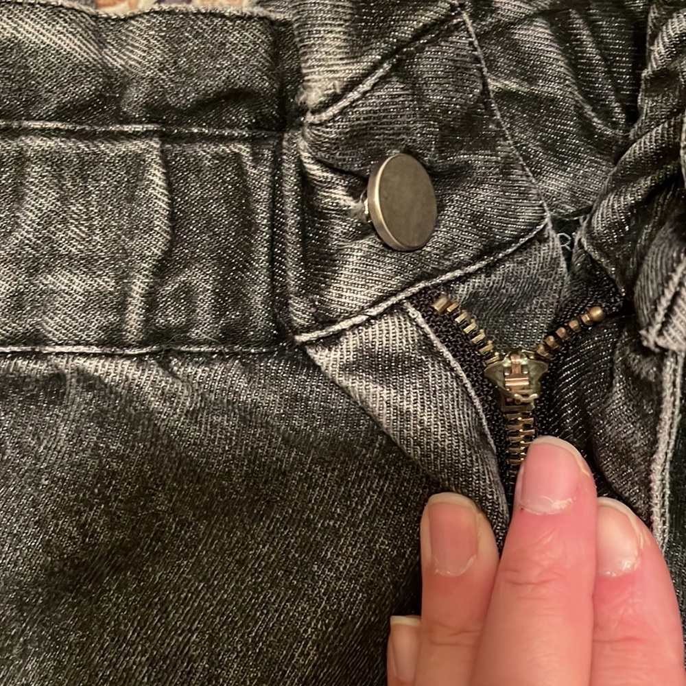 Black grey denim paperbag high waist pant - Picture 3 of 11